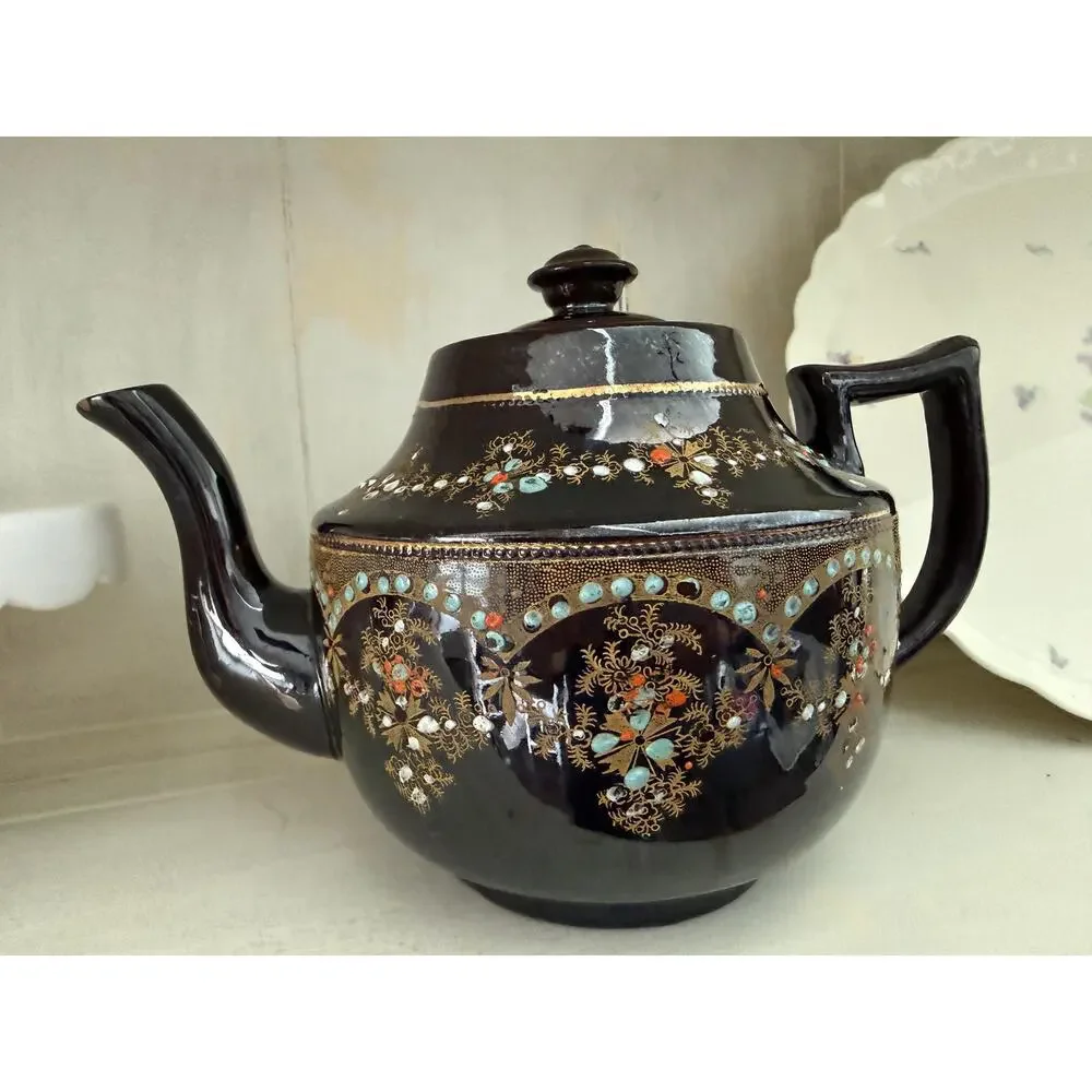 Vintage Price Brothers England Moriage Teapot Brown Gold Floral No. 7